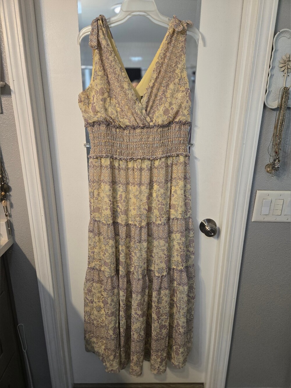 Taylor Yellow and Lavender Floral Tie-Shoulder Maxi Dress